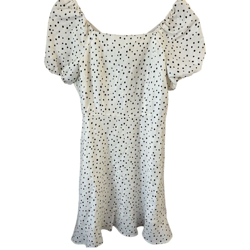 LOFT Women’s Size 2 White Black Polka Dot Square Neck Puff Sleeve Tie Back Mini
